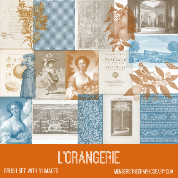 vintage L'Orangerie ephemera brush set