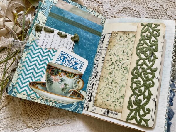 Journal page with tea cup shape pocket