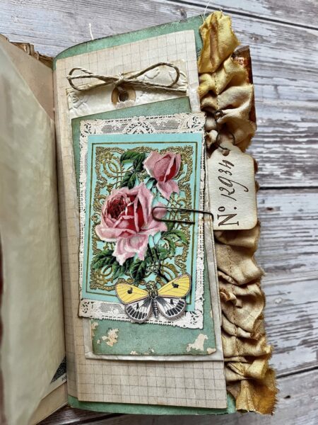 Journal page with green and pink floral print