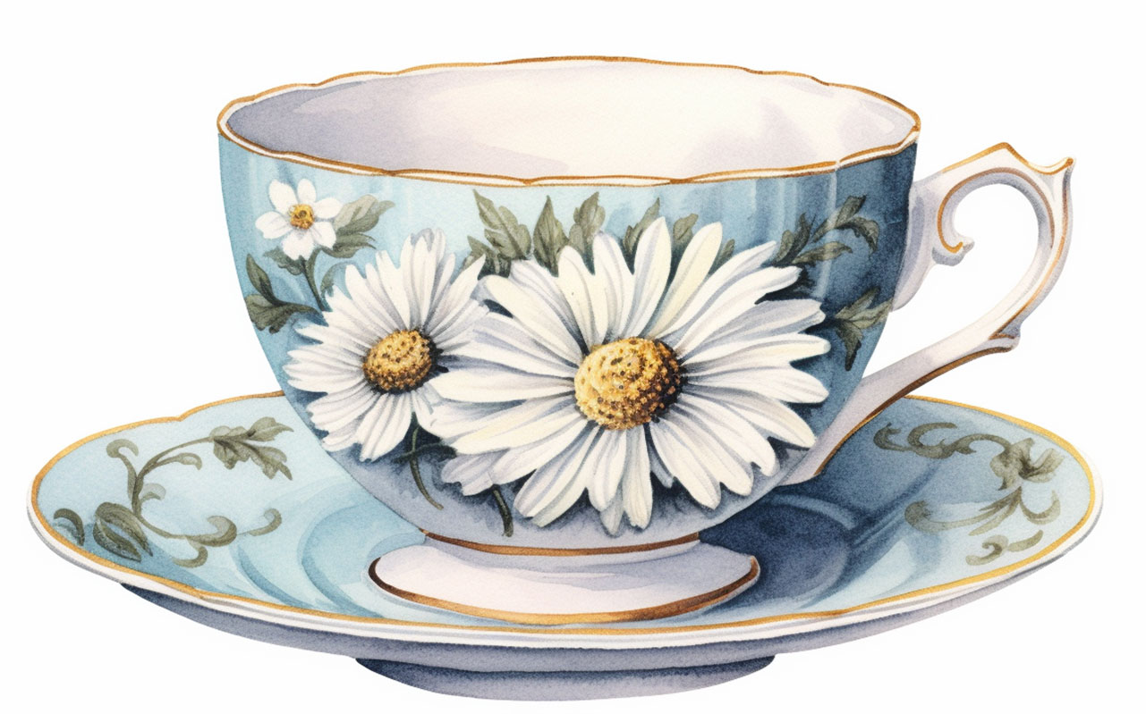 Vintage Blue Flowers Tea Cup and Pot Clipart Bundle