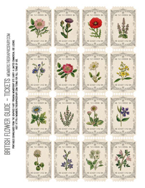 British Flower Guide assorted printable tickets