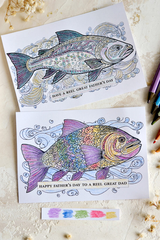 fish coloring cards for father's day