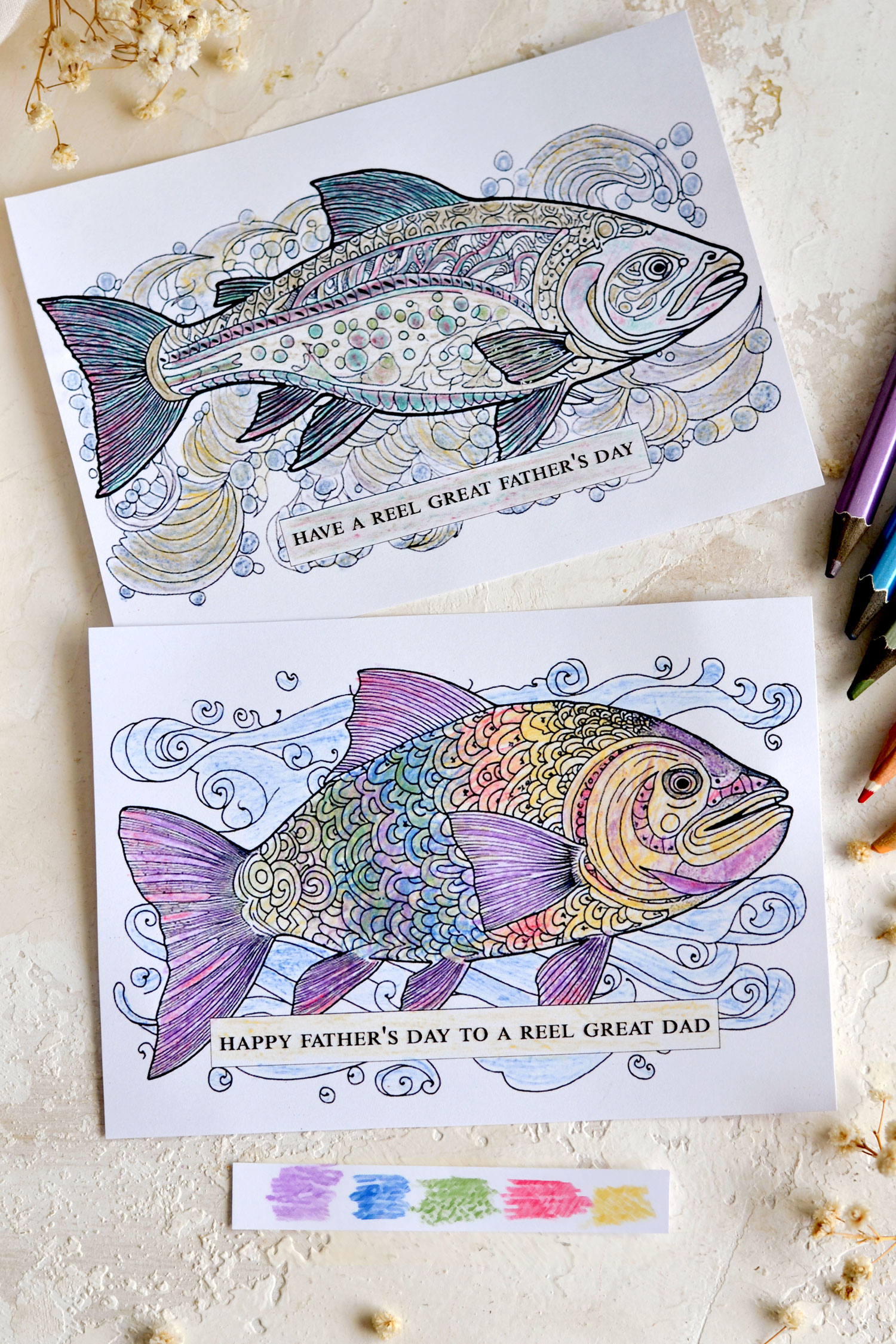fish coloring cards 