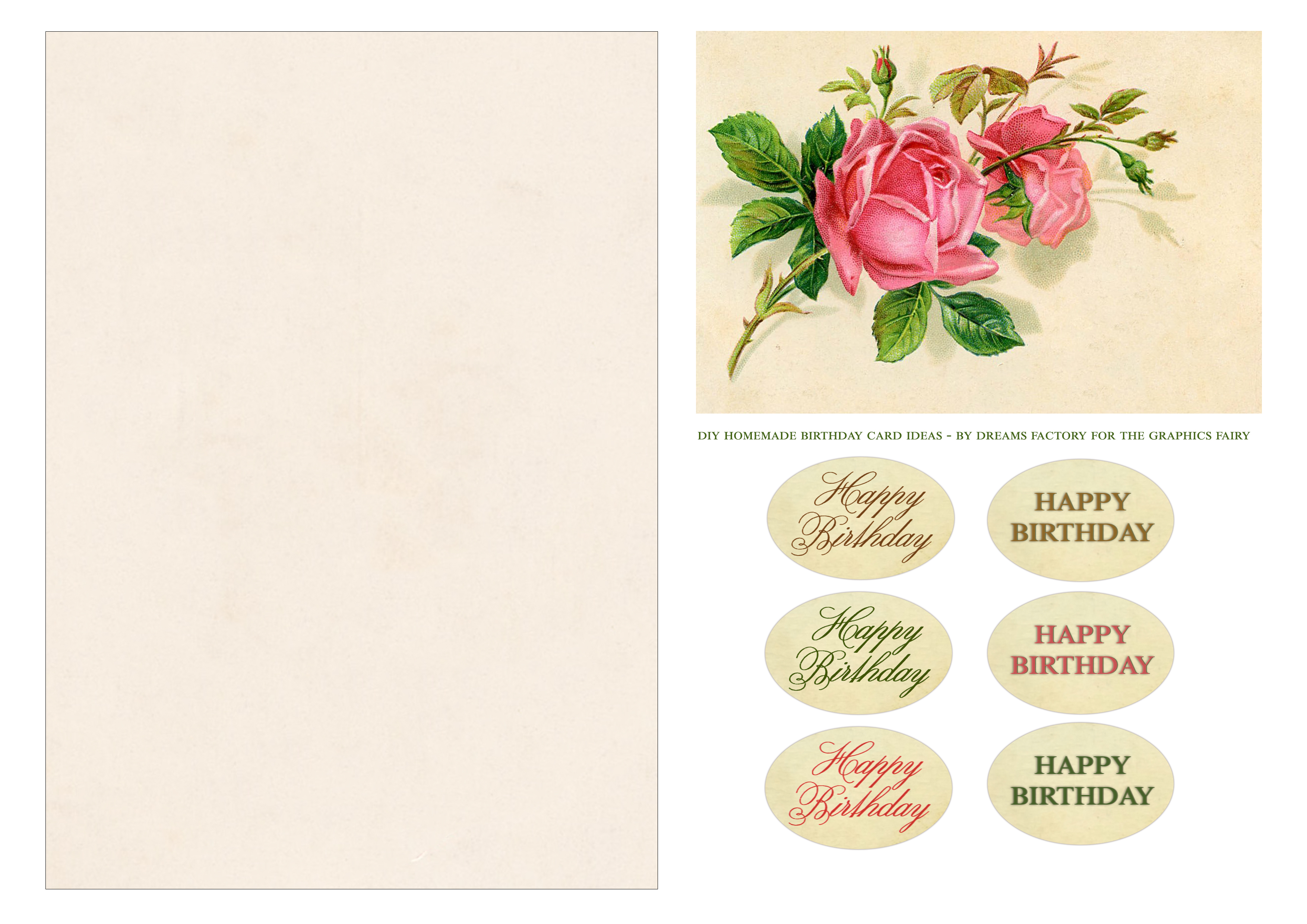 pink rose birthday card printable