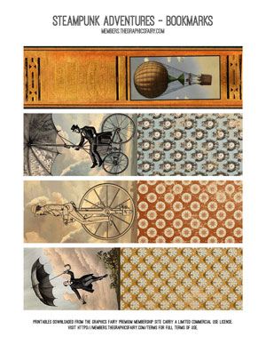 Steampunk Adventures assorted printable bookmarks
