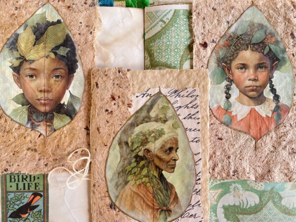 Leaf Elf boy, Elf girl, tree mama booklets in a junk journal