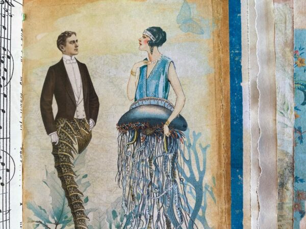 Journal page with image of Ocean couple seahorse man & jellyfish lady