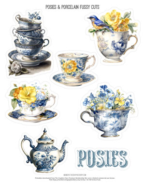 Posies & Porcelain assorted printable Fussy Cut sheet