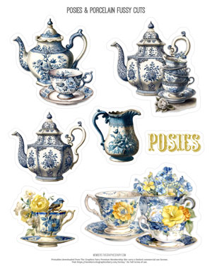 Posies & Porcelain assorted printable Fussy Cut sheet
