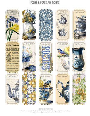 Posies & Porcelain assorted printable tickets