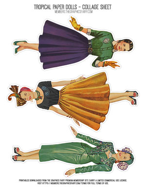 Tropical Paper Dolls assorted printable Paper Dolls