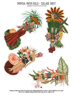 Tropical Paper Dolls assorted printable Collage Sheet