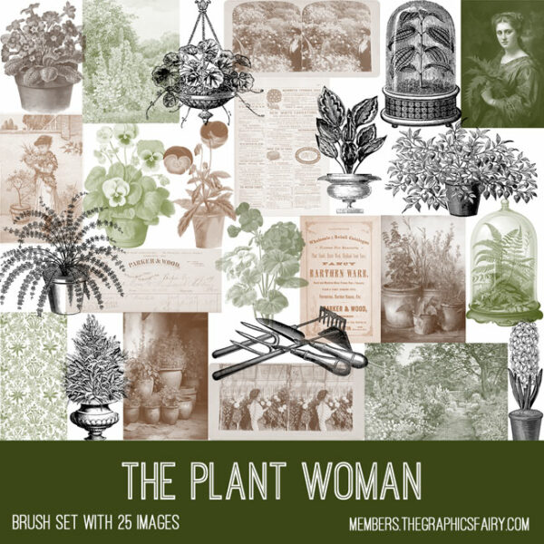 vintage The Plant Woman ephemera brush set