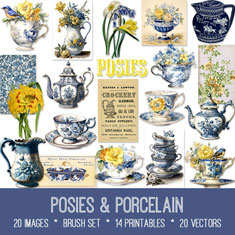 vintage Posies & Porcelain ephemera bundle