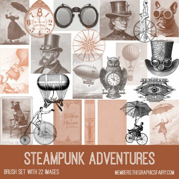 vintage Steampunk Adventures ephemera brush set