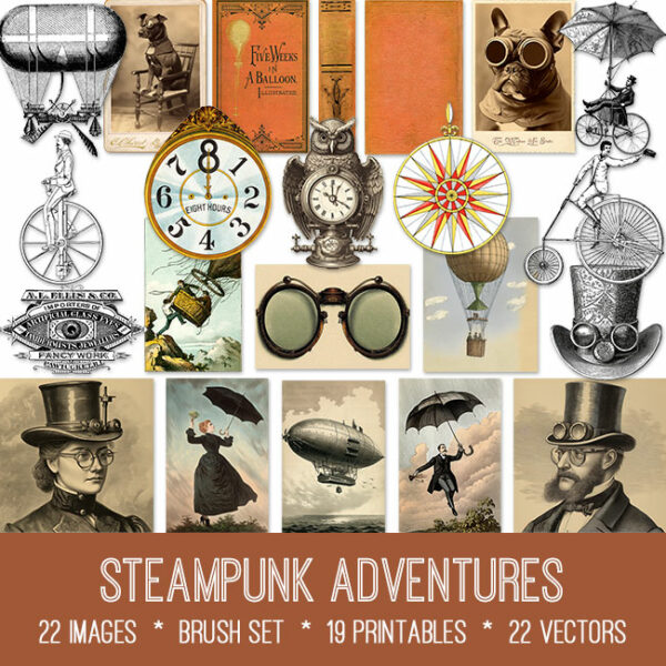 Steampunk Adventures ephemera vintage images