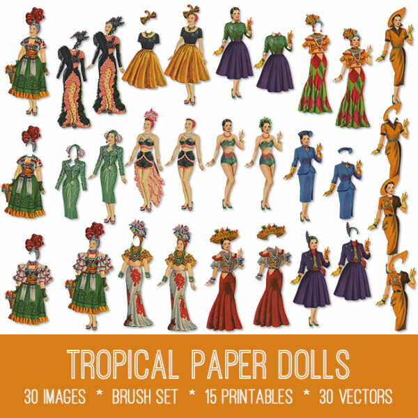 Tropical Paper Dolls ephemera vintage images