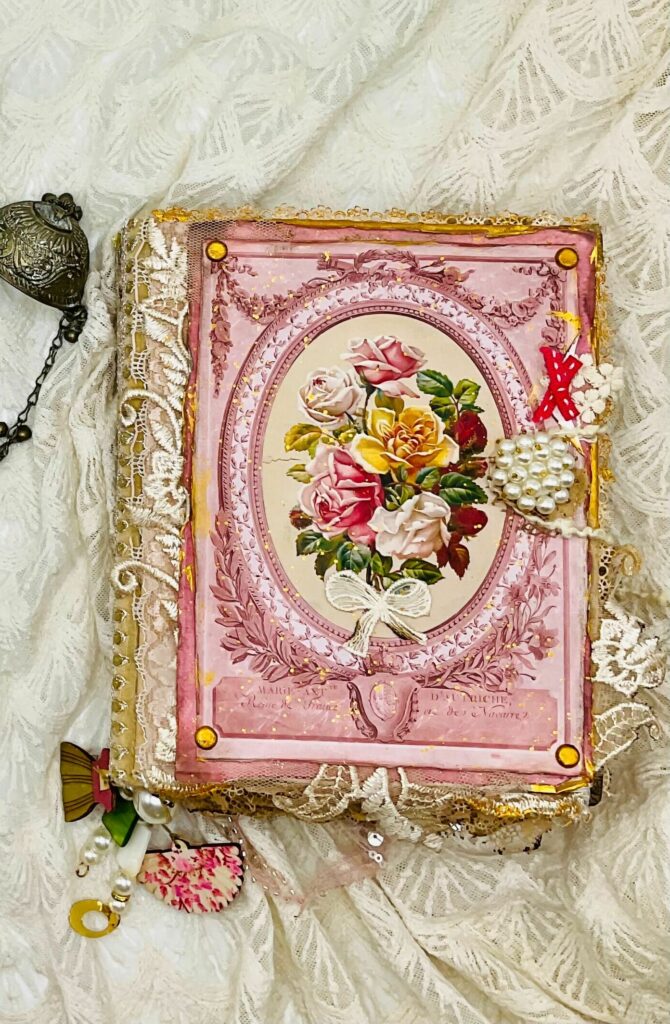 Pink journal cover with rose image