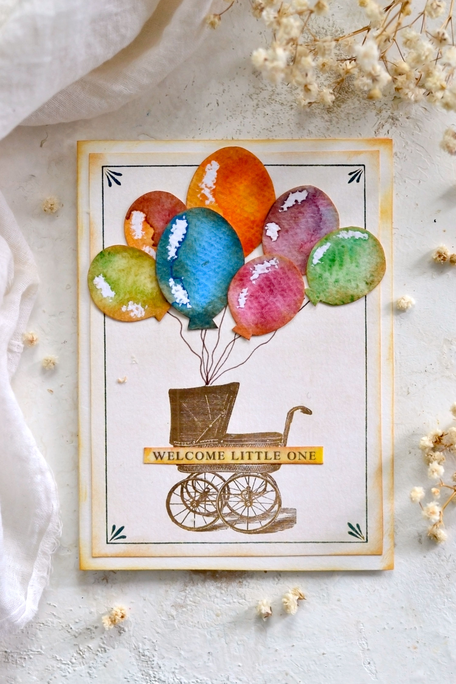 New Baby Card ideas with watercolor balloons