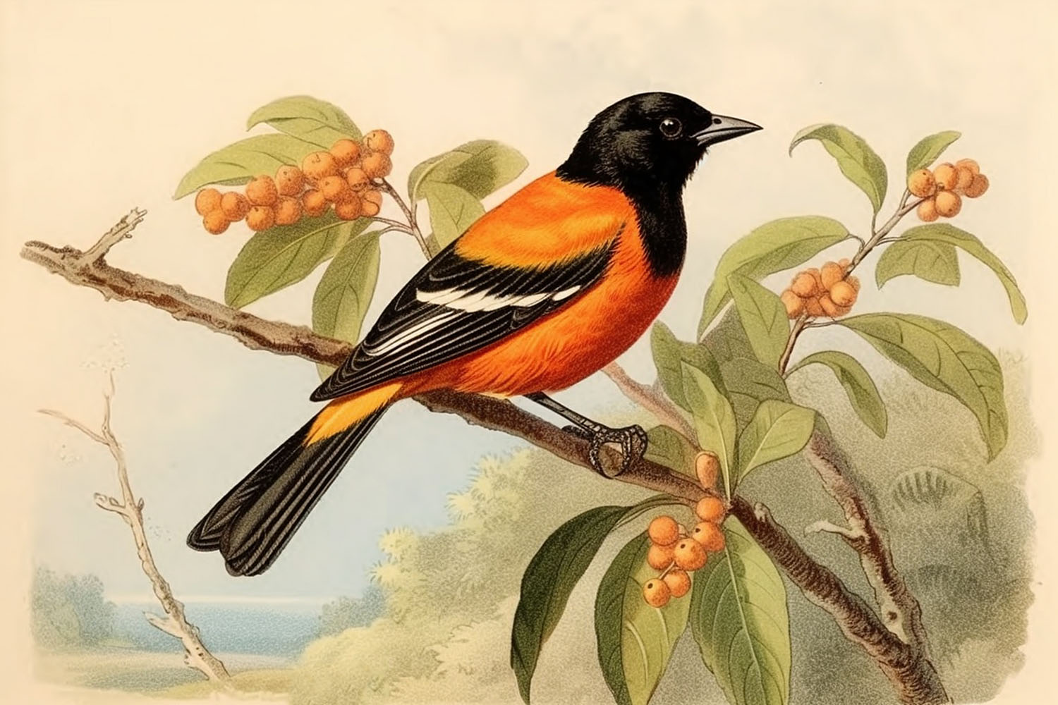 Oriole on berry branch