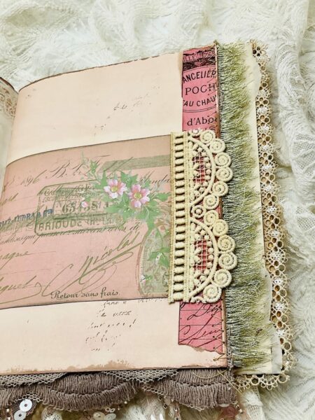 Journal page with lace and fabric trims