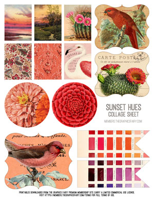 Sunset Hues assorted printable Collage Sheet