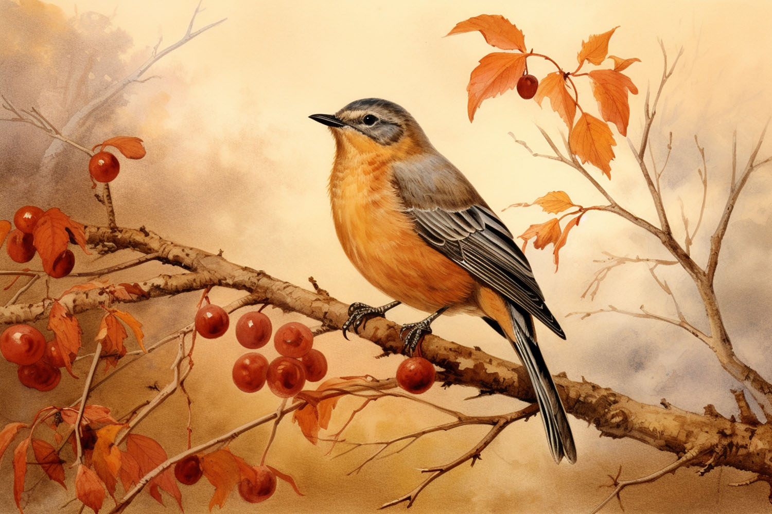 Fall scene with bird