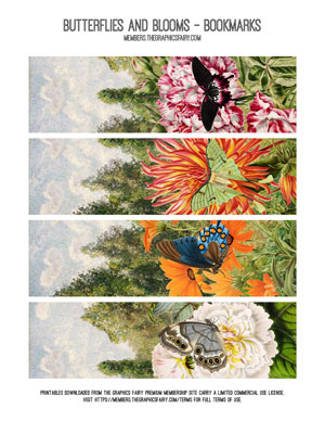 Butterflies & Blooms assorted printable bookmarks