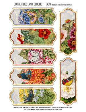 Butterflies & Blooms assorted printable tags