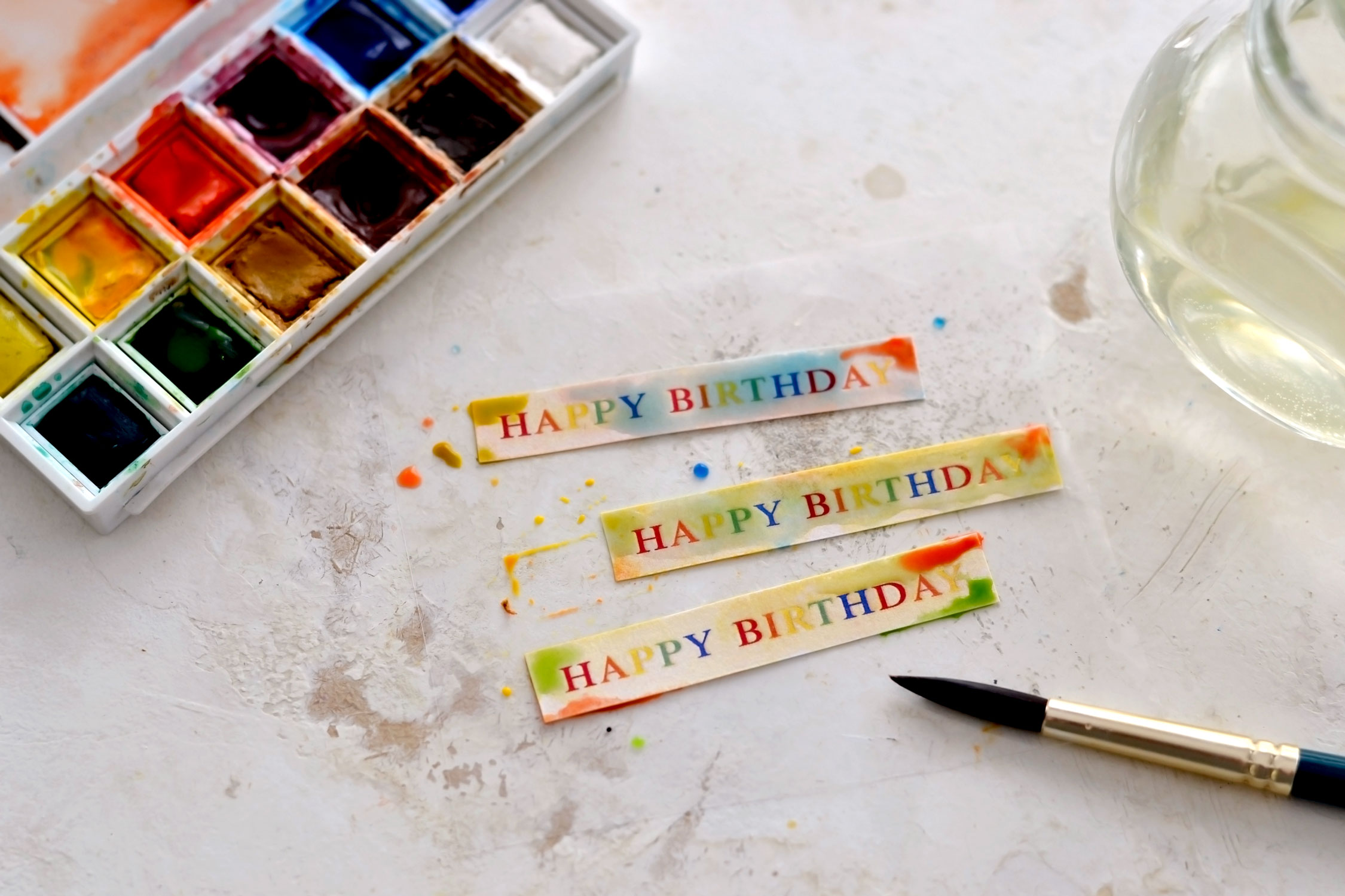 painting the birthday wishes with watercolors