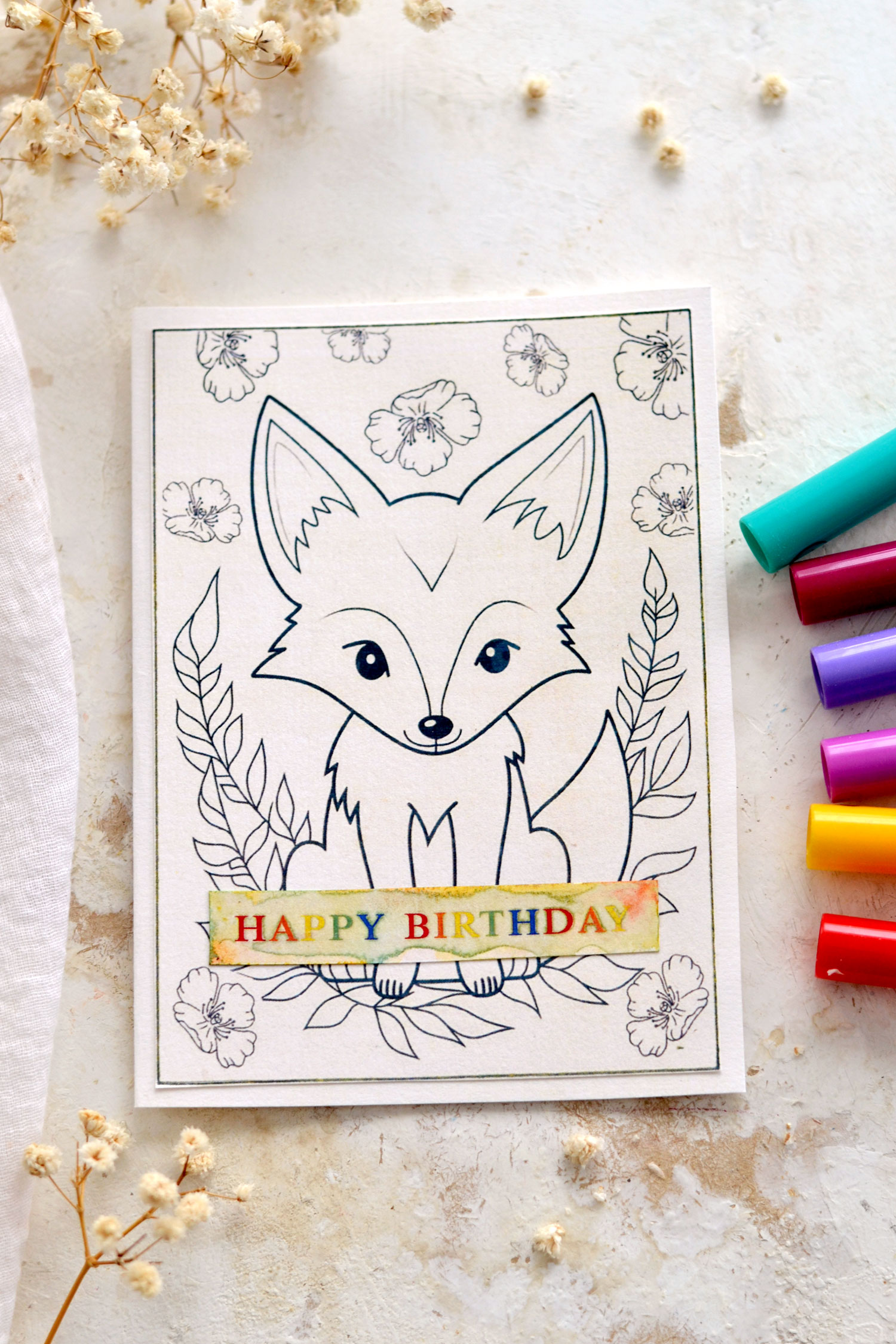 fox birthday card for kids