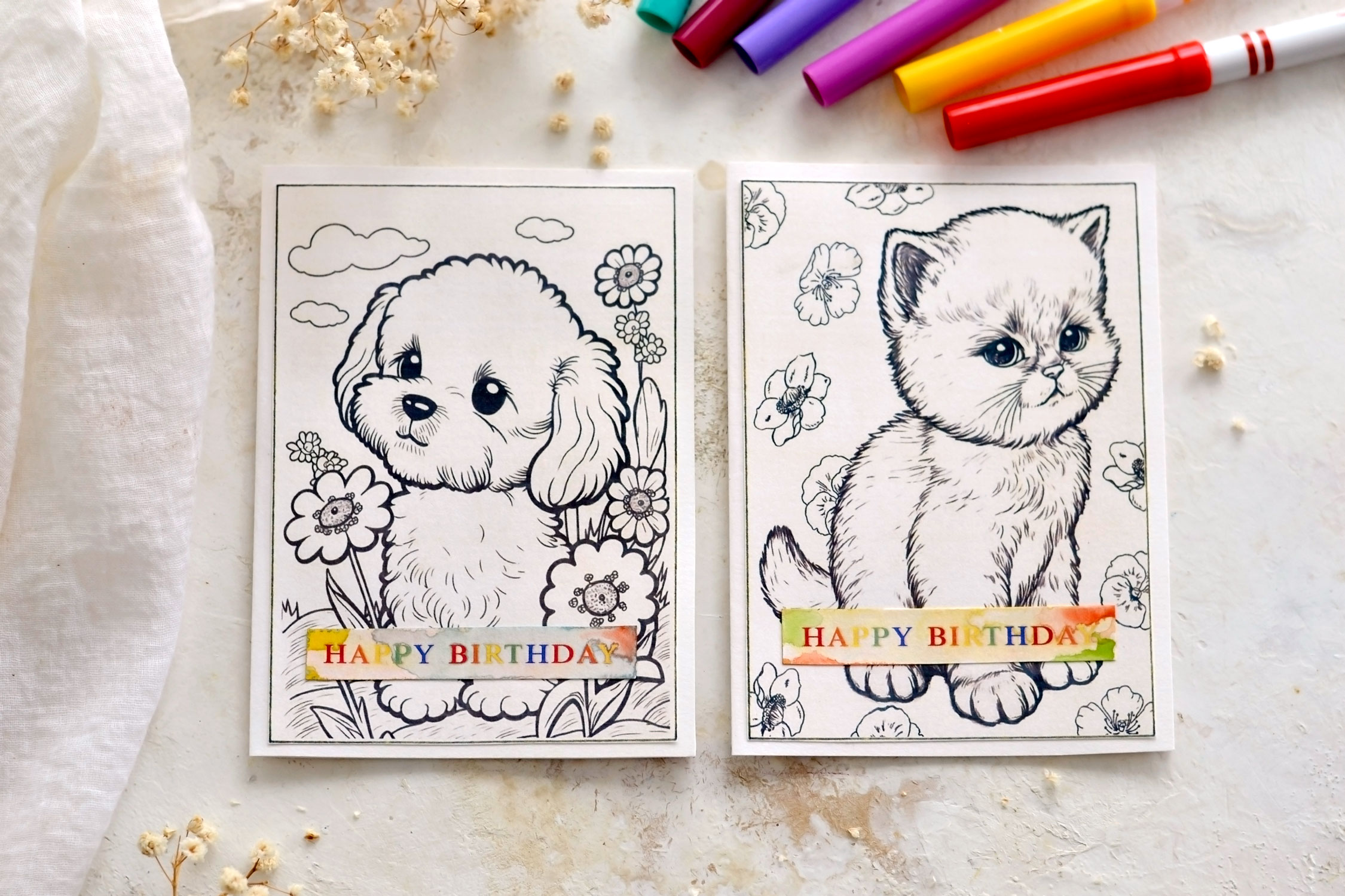 puppy and kitten birthday cards for kids