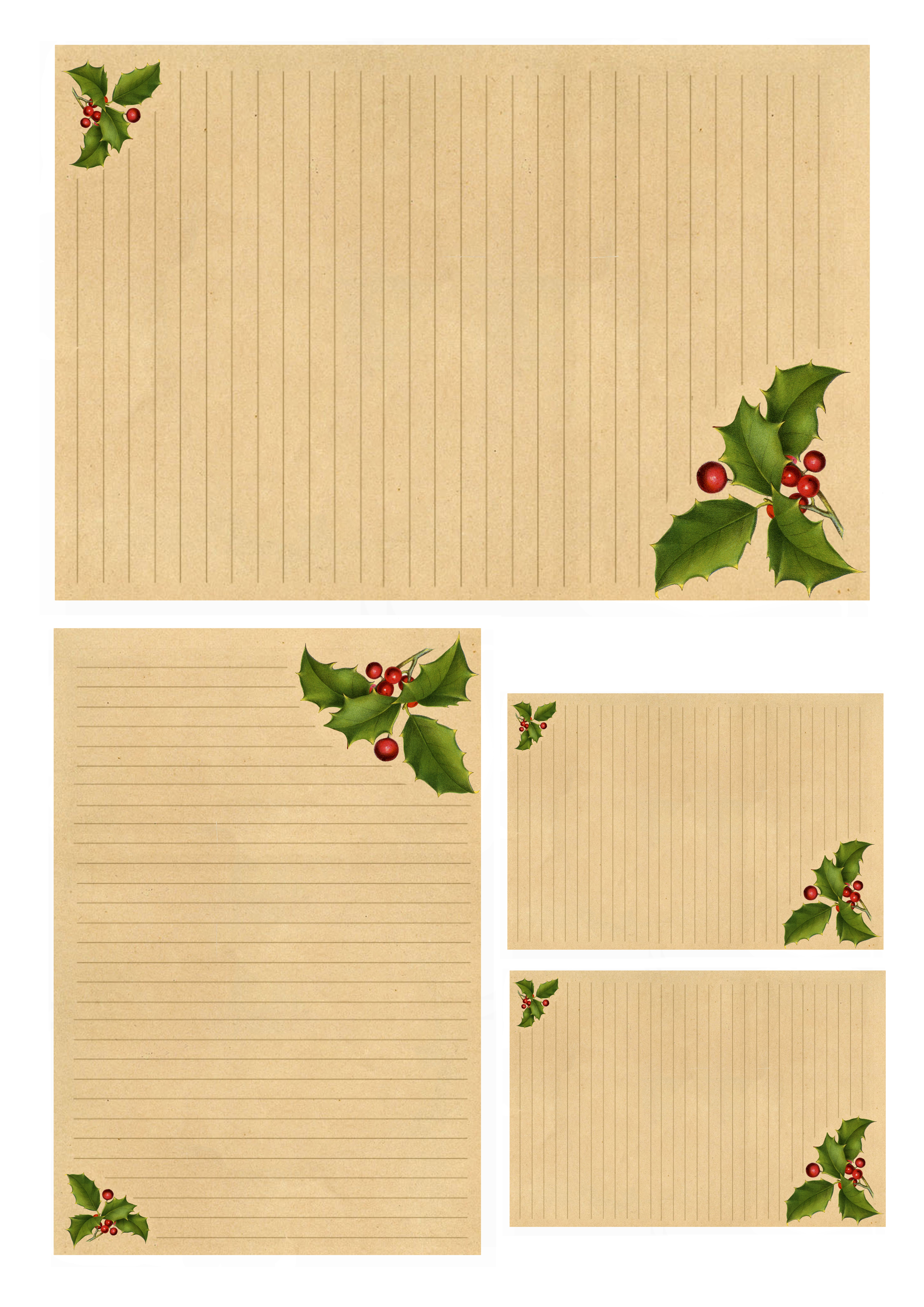 DIY Christmas Stationery Printable - Holly - ruled