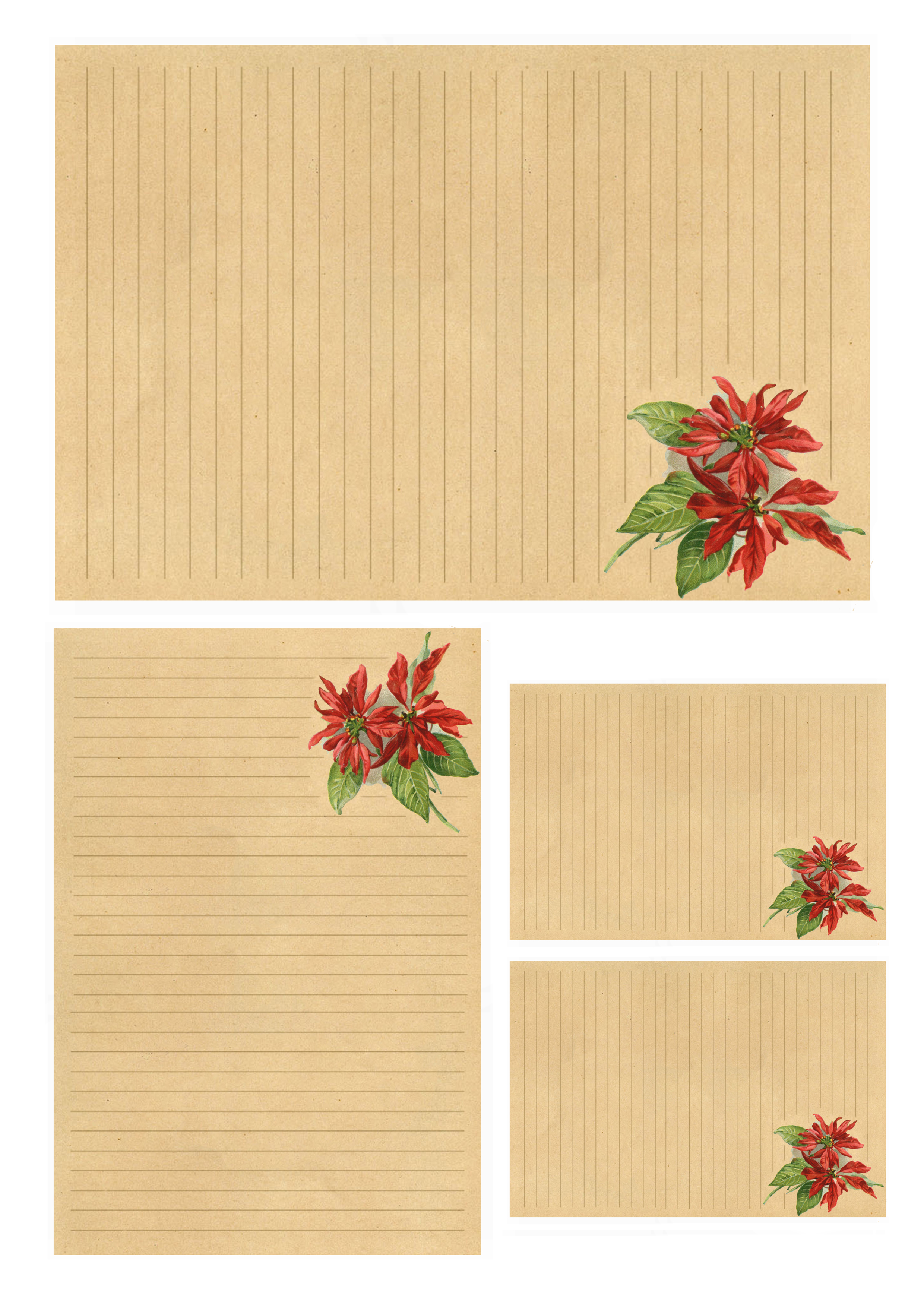 DIY Christmas Stationery Printable - Poinsettia- ruled