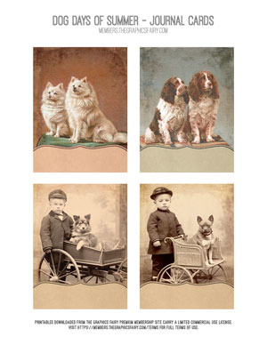 Dog Days of Summer assorted printable journal cards