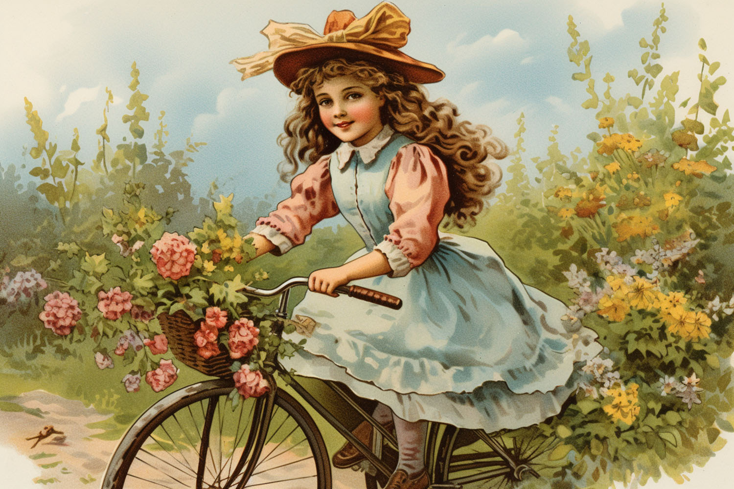 Girl riding with flowers