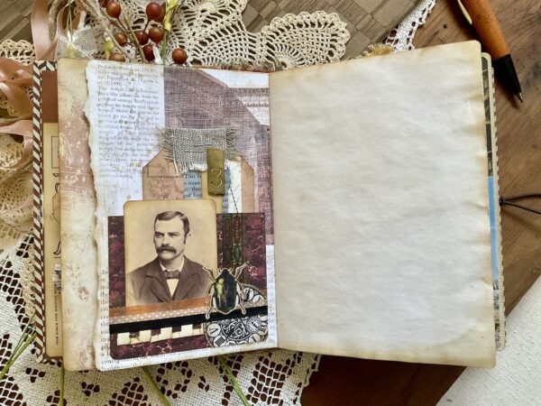 Journal page with pocket with vintage portrait photo