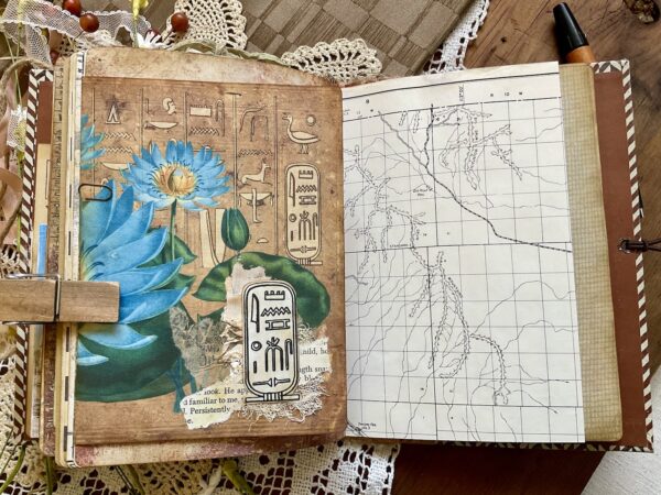 Journal page with lily flower with other hieroglyphic images