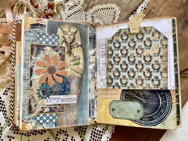 Journal page with egyptian coffin and steampunk gears