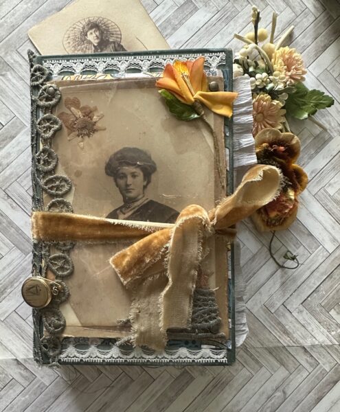 Junk journal cover with vintage photo of a woman