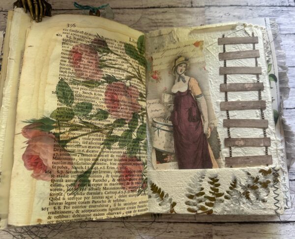 Journal page with fern leaves and a rose print
