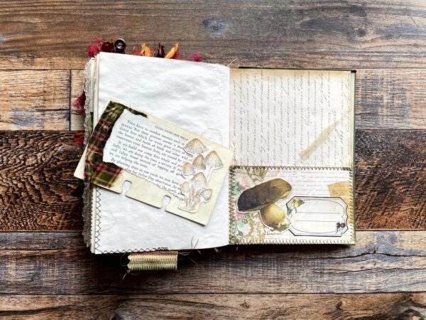 Journal spread with mushroom image
