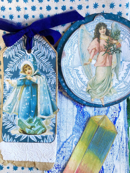 Blue winter fairy tag on journal page