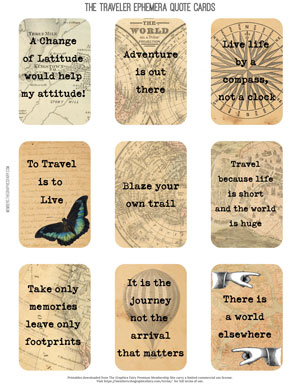 The Traveler assorted printable ephemera quote cards