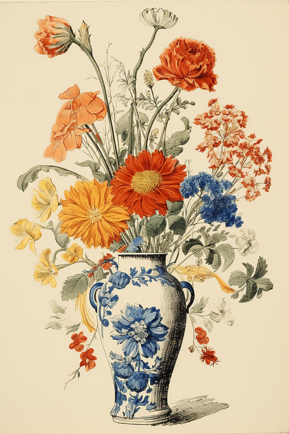 Blue vase with flowers