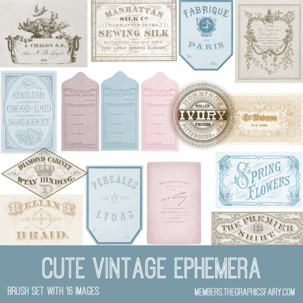 Cute Vintage Ephemera brush set