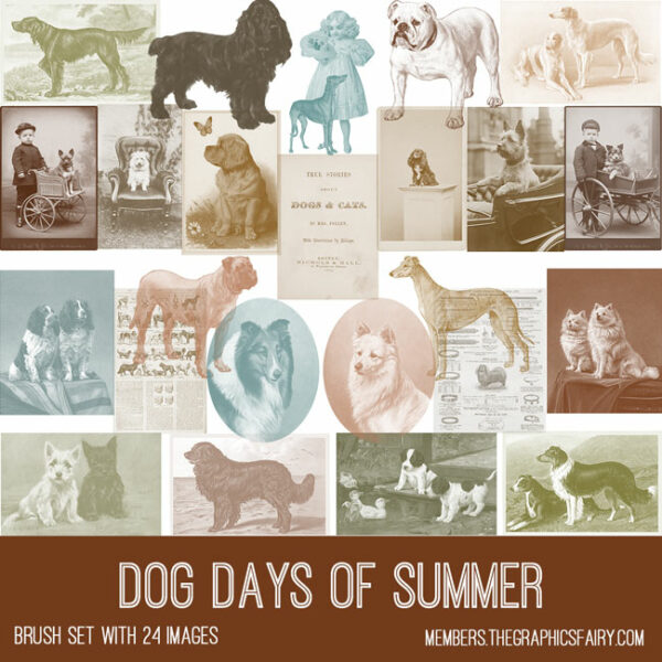 vintage Dog Days of Summer ephemera brush set