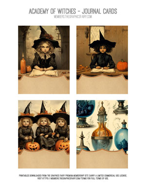Academy of Witches assorted printable journal cards