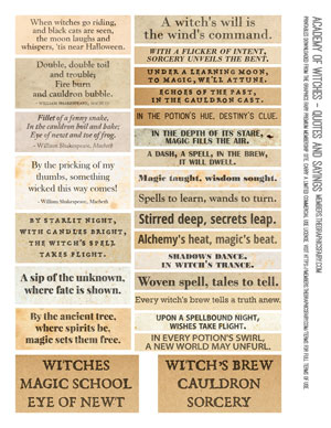 Academy of Witches assorted printable quotes and texts