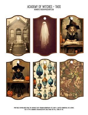 Academy of Witches assorted printable tags